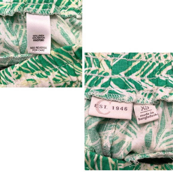 Geometric Leaf Print Linen Drawstring Pants - - Picture 5 of 5